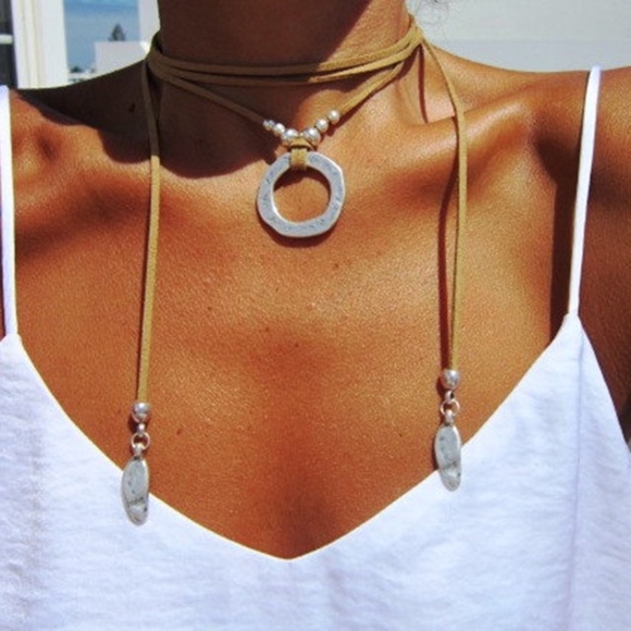 Jewelry - 'Laramie' Leather Tribal Long Pendant Necklace